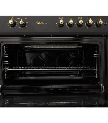 SOLTHERMIC® F9L50G2RB FOGÃO A GÁS PRETO RÚSTICO 90X60 FORNO PANORÂMICO