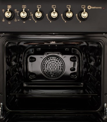 SOLTHERMIC® COCINA F6S40E5RB GAS NEGRA RÚSTICA 60X60 CON HORNO ELÉCTRICO