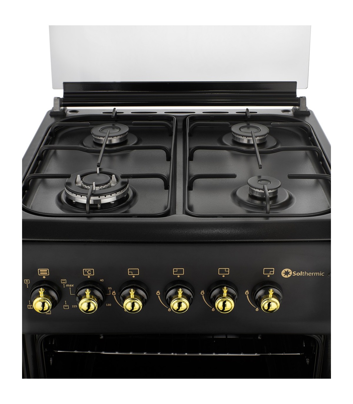 Moderno horno y estufa de gas de diseño clásico en tonos oscuros