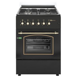 SOLTHERMIC® 60X60 FOGÃO A GÁS PRETO RÚSTICO COM FORNO ELÉCTRICO F6S40E5RB