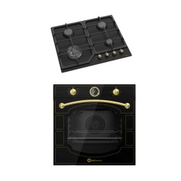 CUISINE RUSTIQUE NOIRE FINITIONS OR : (Plaque de cuisson au gaz + four)