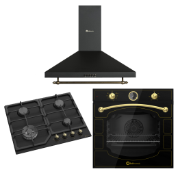 PACK2 NOIR RIBETES RUSTIQUES PACKAGE OR (plaque de cuisson + four + hotte)