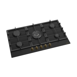 SOLTHERMIC® PLAQUE DE CUISSON À GAZ 90 BL042 NOIR RUSTIQUE 5 BRÛLEURS + WOK