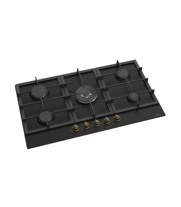SOLTHERMIC® PLAQUE DE CUISSON À GAZ 90 BL042 NOIR RUSTIQUE 5 BRÛLEURS + WOK