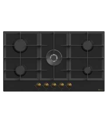 SOLTHERMIC® PLACA GAS 90 BL042 NEGRA RÚSTICA 5 FUEGOS + WOK