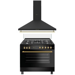SOLTHERMIC® COMBO PACK FOGÃO A GÁS PRETO RÚSTICO 90X60 FORNO ELÉCTRICO PANORÂMICO + EXAUSTOR PRETO RÚSTICO 90