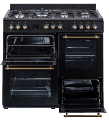 SOLTHERMIC® CUISINIÈRE NOIRE RUSTIQUE 7 BRÛLEURS + 3 FOURS ÉLECTRIQUES