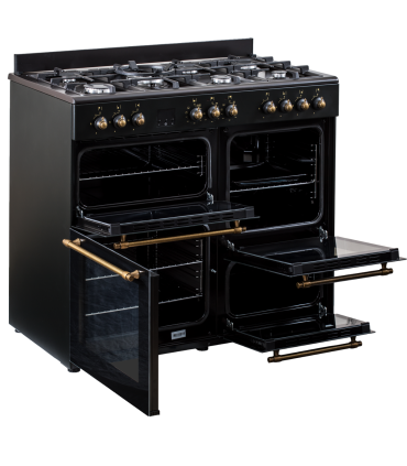 SOLTHERMIC® CUISINIÈRE NOIRE RUSTIQUE 7 BRÛLEURS + 3 FOURS ÉLECTRIQUES