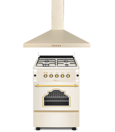 SOLTHERMIC® COMBO PACK CUISINIÈRE À GAZ RUSTIQUE CRÈME F5S40G2C CRÈME RUSTIQUE + HOTTE H60P CRÈME
