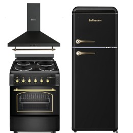 SOLTHERMIC® COMBO PACK NEGRO RÚSTICO COCINA ELÉCTRICA + CAMPANA DE 60 + FRIGORIFICO RETRO 1,47 F2PR147N