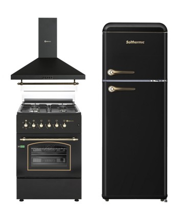 SOLTHERMIC® COMBO PACK FOGÃO A GÁS F6S40E5RB COM FORNO ELÉCTRICO + EXAUSTOR 60 + FRIGORÍFICO RETRO 1,47 F2PR147N