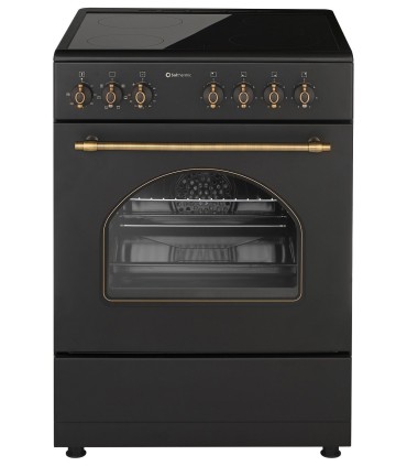 SOLTHERMIC® COCINA VTC NEGRA RÚSTICA 60X60 + CAMPANA DE 60 NEGRA RÚSTICA + FRIGO RETRO 1,47 NEGRO