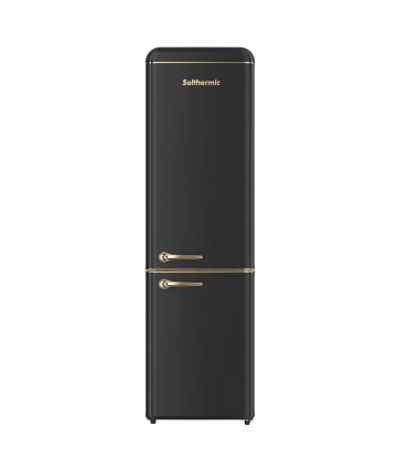 SOLTHERMIC® PLACA GAS 90 BL042 NEGRA RÚSTICA 5 FUEGOS CON WOK + FRIGO-COMBI RETRO 1,88 NEGRO