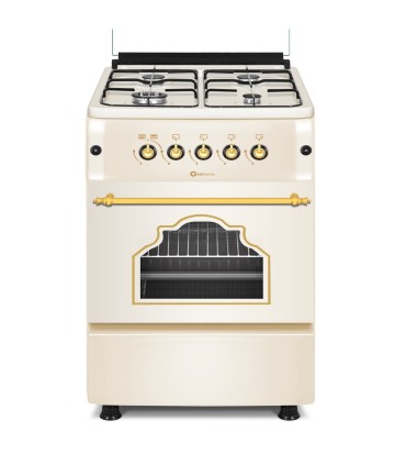 SOLTHERMIC® COCINA GAS CREMA RÚSTICA 50X55 F5S40G2C + CAMPANA DE 60 CREMA RÚSTICA +  FRIGO RETRO 1,47 CREMA