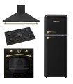 SOLTHERMIC® PLACA GAS 90 BL042 NEGRA RÚSTICA 5 FUEGOS + HORNO ELÉCTRICO NEGRO + CAMPANA 90 NEGRA + FRIGO RETRO 1,47 NEGRO