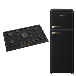 SOLTHERMIC® COMBO PACK PLACA GAS BL032 NEGRA RUSTICA DE 70 + FRIGO RETRO 1,47 NEGRO