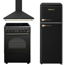 SOLTHERMIC® COMBO PACK COCINA VTC NEGRA RÚSTICA 50X50 + CAMPANA DE 60 NEGRA RÚSTICA + FRIGO RETRO 1,47 NEGRO