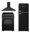 SOLTHERMIC® COCINA VTC NEGRA RÚSTICA 50X50 + CAMPANA DE 60 NEGRA RÚSTICA + FRIGO RETRO 1,47 NEGRO