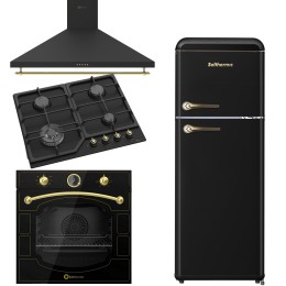 SOLTHERMIC® COMBO PACK FOGÃO A GÁS SA022W PRETO + FORNO ELÉCTRICO PRETO + EXAUSTOR 60 PRETO + FRIGORÍFICO RETRO 1,47 PRETO