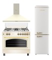 SOLTHERMIC® COCINA GAS CREMA RÚSTICA 90X60 HORNO PANORÁMICO F9L50G2-C + CAMPANA DE 90 CREMA + FRIGO COMBI RETRO 1,88 CREMA