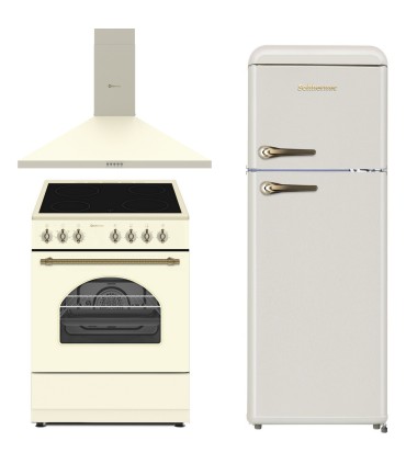 SOLTHERMIC® COCINA 60X60 VTC VITRO CREMA + CAMPANA DE 60 CREMA RÚSTICA + FRIGO RETRO 1,47 CREMA