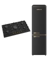 SOLTHERMIC® COMBO PACK PLACA GAS 90 BL042 NEGRA RÚSTICA 5 FUEGOS CON WOK + FRIGO-COMBI RETRO 1,88 NEGRO