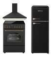 SOLTHERMIC® COCINA VTC NEGRA RÚSTICA 60X60 + CAMPANA DE 60 NEGRA RÚSTICA + FRIGO RETRO 1,47 NEGRO