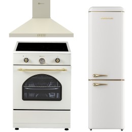 SOLTHERMIC® COMBO PACK COZINHA 60X60 VTI60 CREME FOGÃO DE INDUÇÃO + EXAUSTOR 60 CREME + FRIGO-COMBI RETRO 1,88 FCR188C CREME