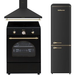 SOLTHERMIC® COMBO PACK COCINA 60X60 VTI60 NEGRA INDUCCION + CAMPANA DE 60 NEGRA RÚSTICA + FRIGO-COMBI RETRO 1,88 FCR188N NEGRO