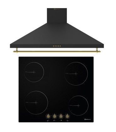 SOLTHERMIC® COMBO PACK PLACA VITRO PVTC60 4 FUEGOS RUSTICA + CAMPANA DE 60 NEGRA