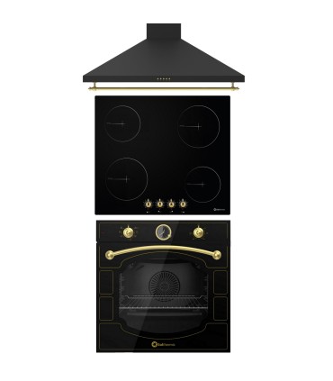SOLTHERMIC® COMBO PACK PLACA VITRO PVTC60 4 FUEGOS RUSTICA + CAMPANA DE 60 NEGRA + HORNO ELÉCTRICO QR GAP NEGRO RÚSTICO
