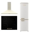 SOLTHERMIC® PLACA VITRO PVTC60 4 FUEGOS RUSTICA + CAMPANA DE 60 CREMA + SOLTHERMIC® FRIGO-COMBI RETRO 1,88 FCR188N NEGRO