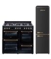 SOLTHERMIC® COMBO PACK COCINA RANGE COOKER NEGRA RUSTICA 7 FUEGOS CON 3 HORNOS ELÉCTRICOS + FRIGO-COMBI RETRO 1,88