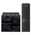 SOLTHERMIC® COMBO PACK CUISINIÈRE CUISINIÈRE NOIRE RUSTIQUE 7 BRÛLEURS AVEC 3 FOURS ÉLECTRIQUES + FRIGO-COMBI RETRO 1,88