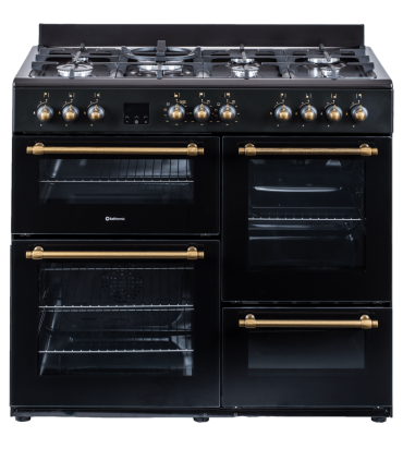 SOLTHERMIC® COMBO PACK FOGÃO DE SALA FOGÃO DE SALA PRETO RÚSTICO 7 BICOS COM 3 FORNOS ELÉCTRICOS + FRIGO-COMBI RETRO 1,88