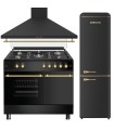 SOLTHERMIC® COMBO PACK COCINA GAS NEGRO RÚSTICO 90X60 PORTABOMBONA + CAMPANA DE 90 + FRIGO-COMBI RETRO 1,88