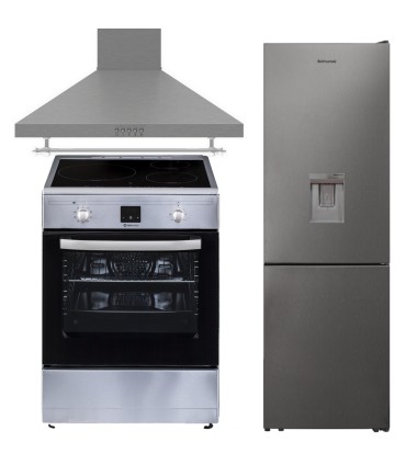 SOLTHERMIC® COMBO PACK CUISINIÈRE 60X60 VTI60 INOX INDUCTION + HOTTE 60 INOX + FRIGO-COMBI 2,00 INOX NO FROST AVEC DISTRIBUTEUR