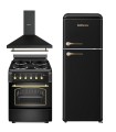 [PREVENTA] SOLTHERMIC® COMBO PACK NEGRO RÚSTICO COCINA ELÉCTRICA + CAMPANA DE 60 + FRIGORIFICO RETRO 1,47 F2PR147N