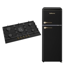 [PREVENTA] SOLTHERMIC® COMBO PACK PLACA GAS BL032 NEGRA RUSTICA DE 70 + FRIGO RETRO 1,47 NEGRO