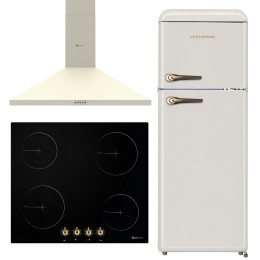 [PREVENTA] SOLTHERMIC® COMBO PACK PLACA VITRO PVTC60 4 FUEGOS RUSTICA + CAMPANA DE 60 CREMA + FRIGORIFICO RETRO 1,47 F2PR147C