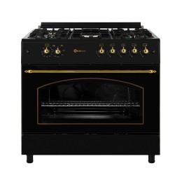 SOLTHERMIC® COCINA F9L50G2RB GAS NEGRA RÚSTICA 90X60 HORNO PANORÁMICO