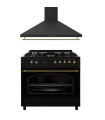 SOLTHERMIC® COMBO PACK COCINA GAS F9L50G2RB CON HORNO PANORAMICO NEGRA RÚSTICO + CAMPANA DECORATIVA H90PR