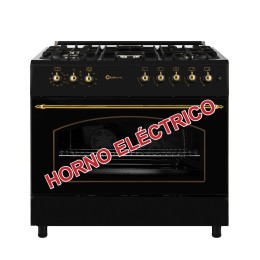 SOLTHERMIC® COCINA F9L50E5RB GAS NEGRA RÚSTICA 90X60 HORNO ELECTRICO PANORAMICO