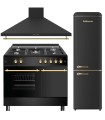 SOLTHERMIC® COMBO PACK RUSTIQUE NOIR GAZINIÈRE 90X60 + HOTTE 90 + FRIGO-COMBI RETRO 1,88