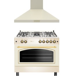 SOLTHERMIC® COMBO PACK COCINA GAS CREMA RÚSTICA 90X60 + CAMPANA CREMA DE 90