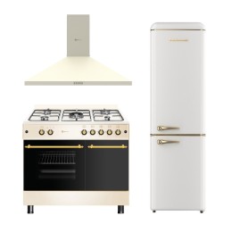 SOLTHERMIC® COMBO PACK CREME RÚSTICO FOGÃO A GÁS 90X60 + EXAUSTOR 90 CREME + FRIGO-COMBI RETRO 1,88 CREME