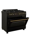 SOLTHERMIC® COMBO PACK FOGÃO A GÁS PRETO RÚSTICO 90X60 FORNO ELÉCTRICO PANORÂMICO + EXAUSTOR PRETO RÚSTICO 90