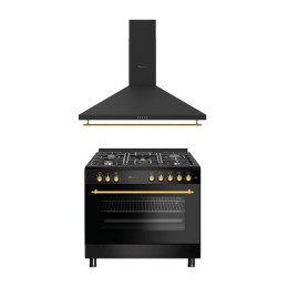 SOLTHERMIC® COMBO PACK COCINA GAS NEGRA RÚSTICA 90X60 HORNO ELECTRICO PANORAMICO + CAMPANA NEGRA RÚSTICA 90