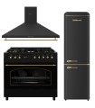 SOLTHERMIC® COMBO PACK FOGÃO A GÁS PRETO RÚSTICO 90X60 FORNO ELÉCTRICO PANORÂMICO + EXAUSTOR 90 + FRIGO-COMBI RETRO 1,88