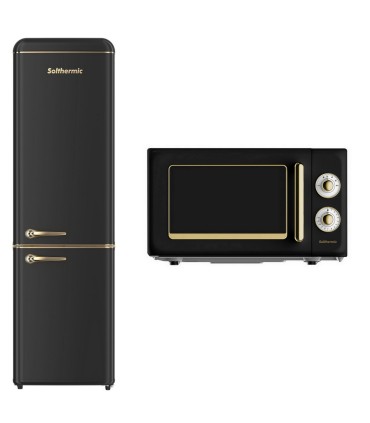 SOLTHERMIC® COMBO PACK FRIGO-COMBI RETRO 1,88 FCR188N PRETO + FORNO MICROONDAS RUSTICO PRETO PRETO